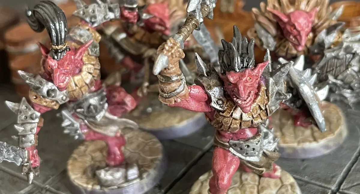 Finished Blackrazor Hobgoblin miniatures in natural sunlight
