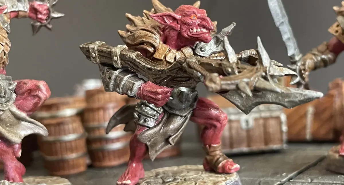 Blackrazor Hobgoblin miniature carrying a heavy crossbow